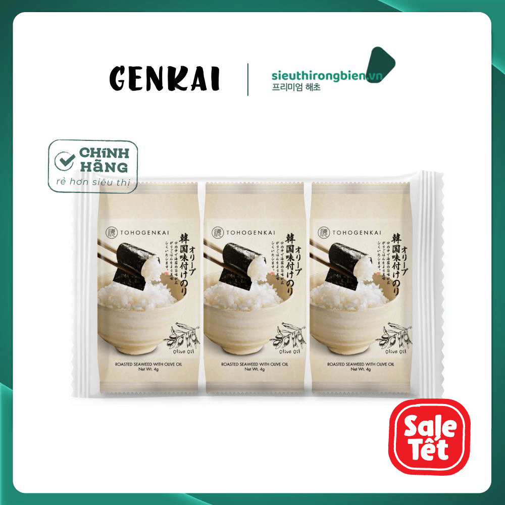 Rong biển ăn liền dầu olive Tohogenkai 12g lốc 3
